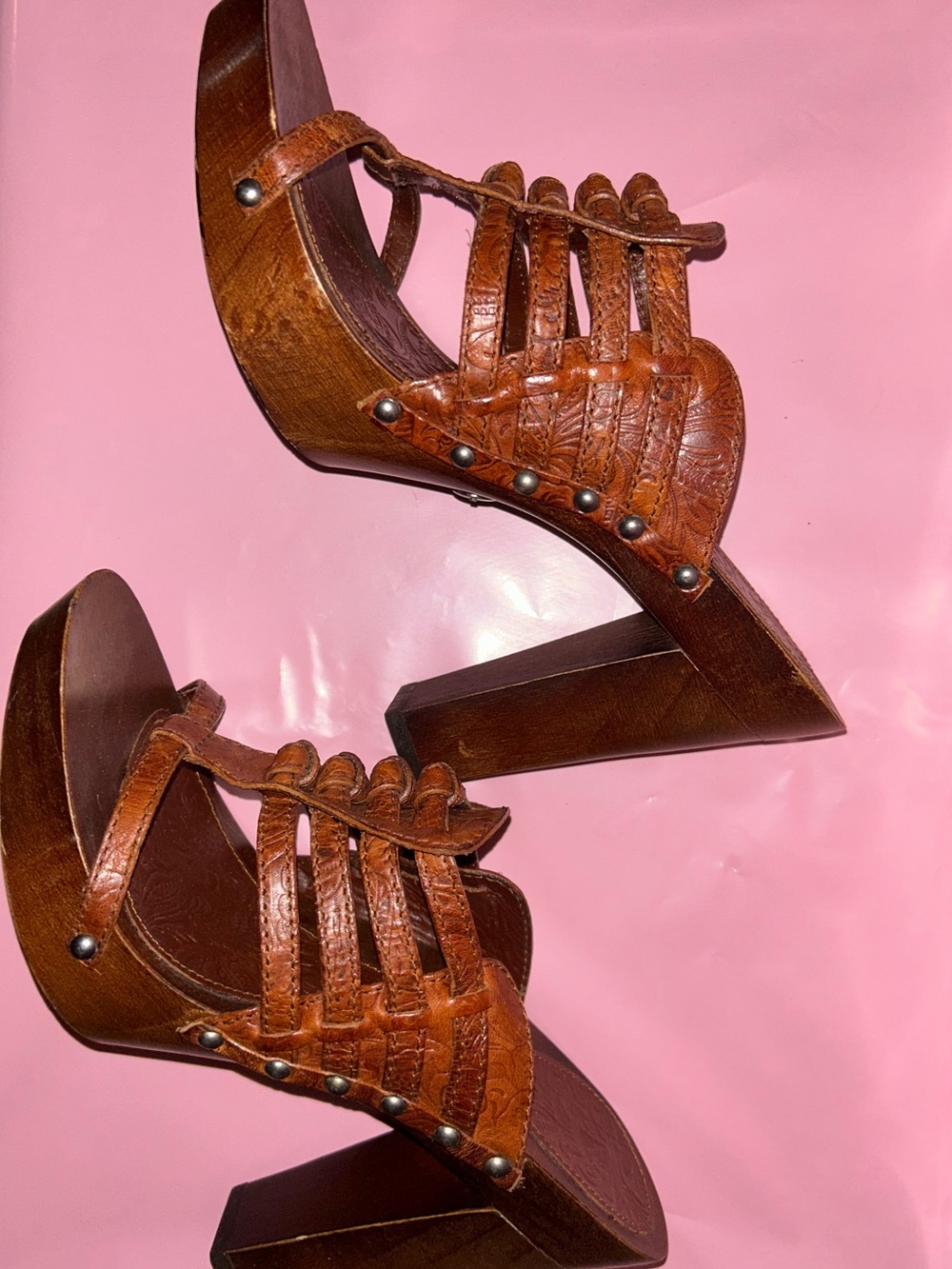 Vintage Y2K Dior Western Pionnier slip-on platform mule wood sandals 39.5